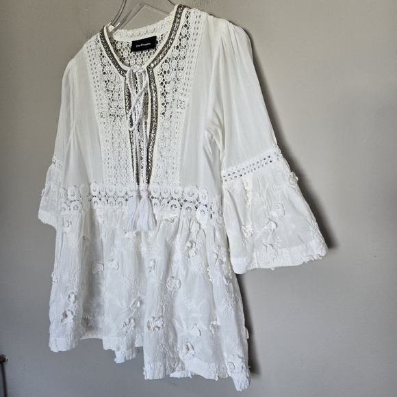 The Kooples Boho White Cotton Embroidered Blouse with Bell Sleeves Size S - Picture 13 of 16